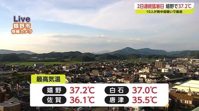 嬉野で37.2度 10人が熱中症疑いで搬送【佐賀県】