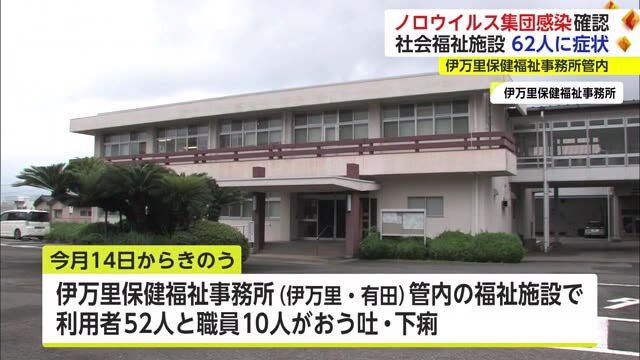ノロウイルス集団感染で62人がおう吐や下痢の症状 伊万里保健福祉事務所管内の福祉施設【佐賀県】