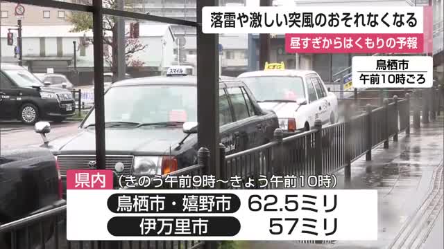 鳥栖・嬉野で62.5ミリ 伊万里で57ミリ 激しい突風のおそれなくなる 昼過ぎからくもり【佐賀県】
